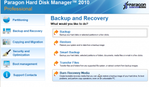 Hard disk manager menu burn Recovery Media