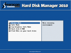 boot menu Päragon Hard Disk manager 2010