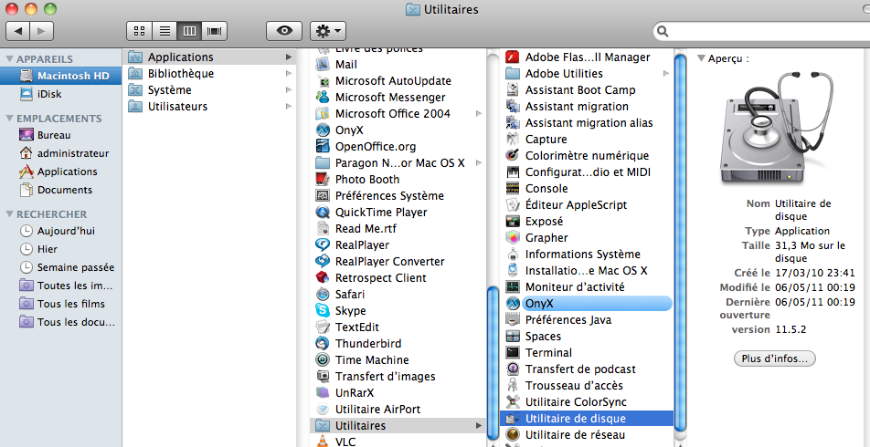Localiser l'application utilitaire de disque Apple