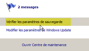 message centre de maintenance vérifiez les paramètres de sauvegarde